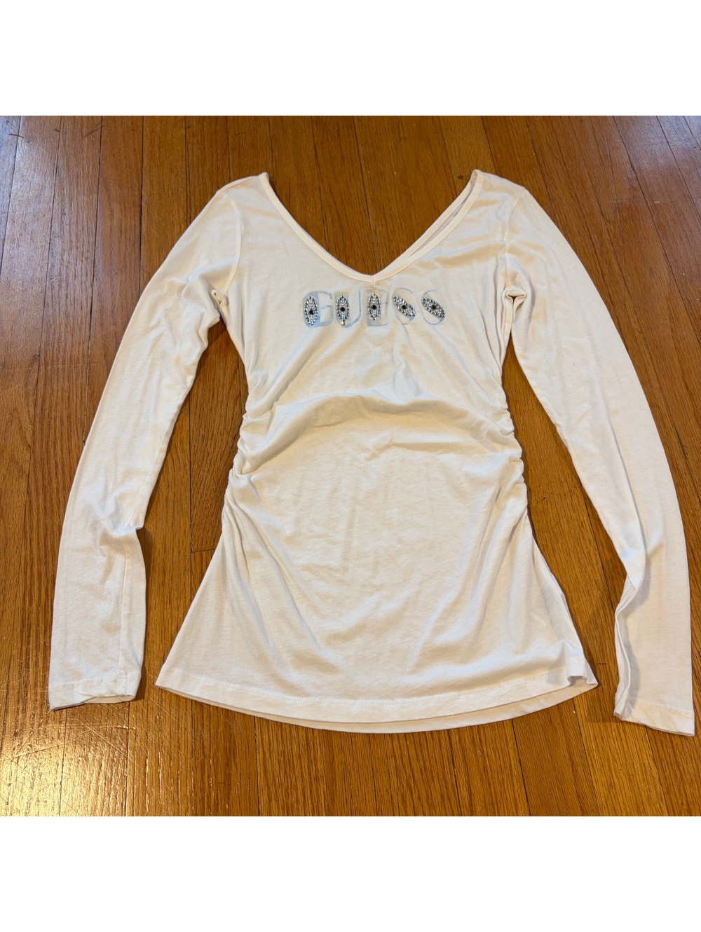 Vintage Y2K GUESS bedazzled fitted white long sleeve top